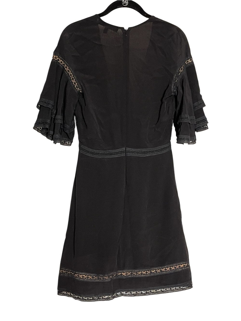 For Love & Lemons Carmine Mini Dress Black Lace Plunge Flutter Sleeve S - Picture 9 of 14